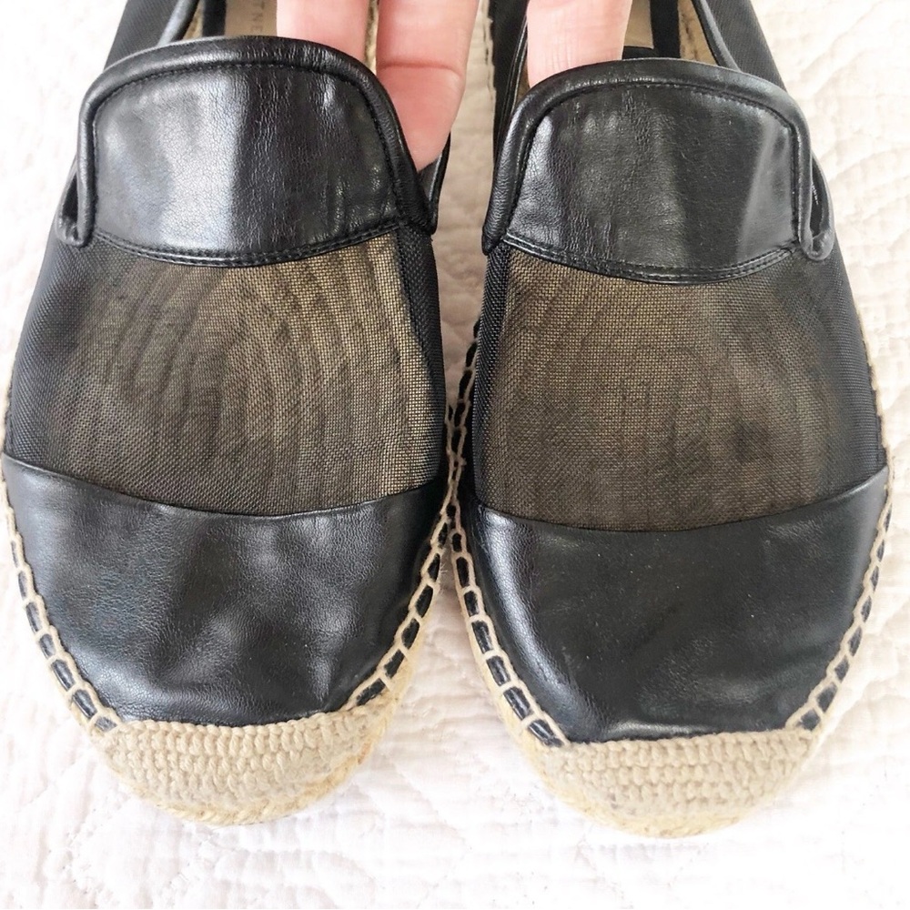 Stella McCartney Black Faux Leather and Mesh Sheer Panel Espadrilles - Picture 7 of 14